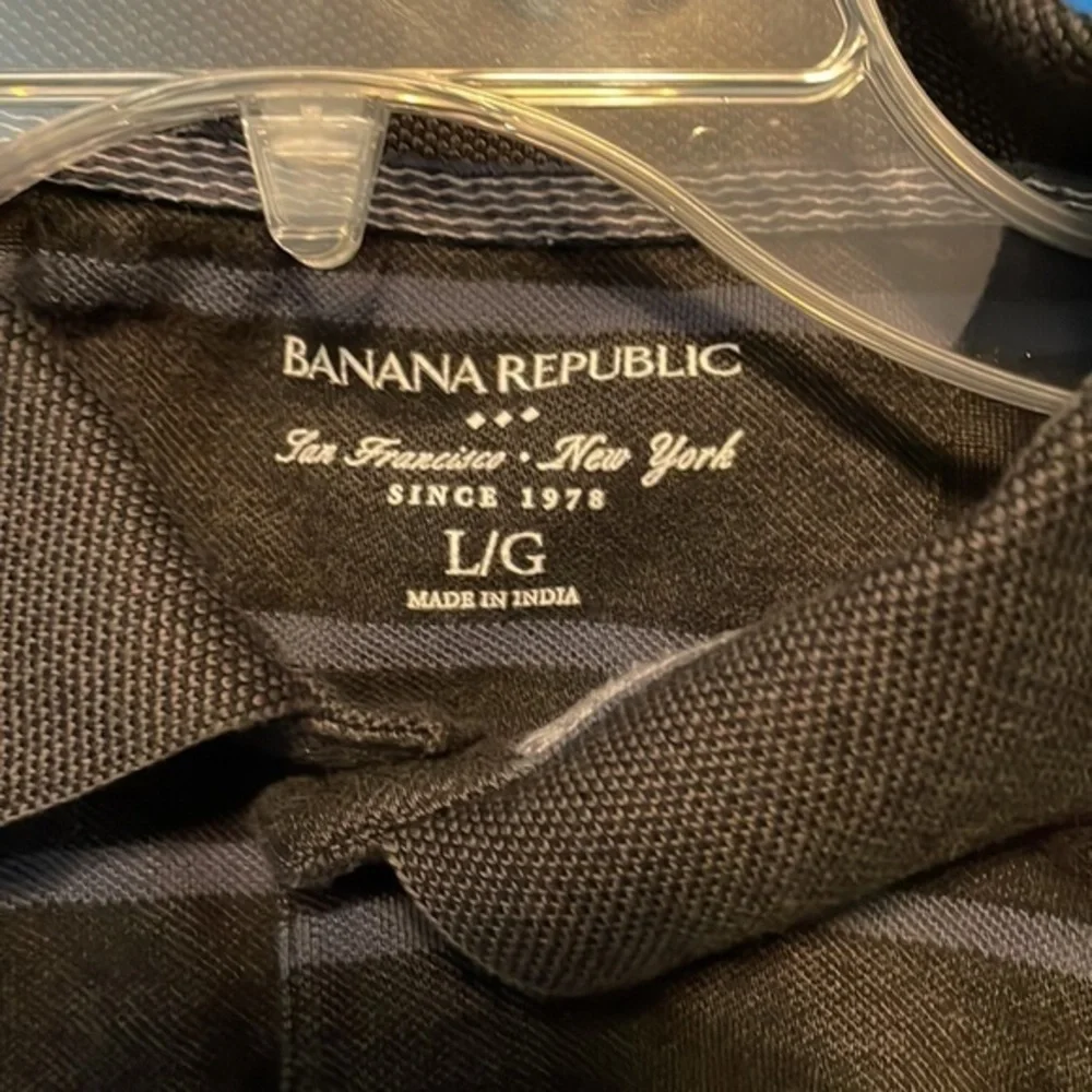 Banana Republic Men’s Cotton Polo Shirt Grey Blue Striped Size‎ Large